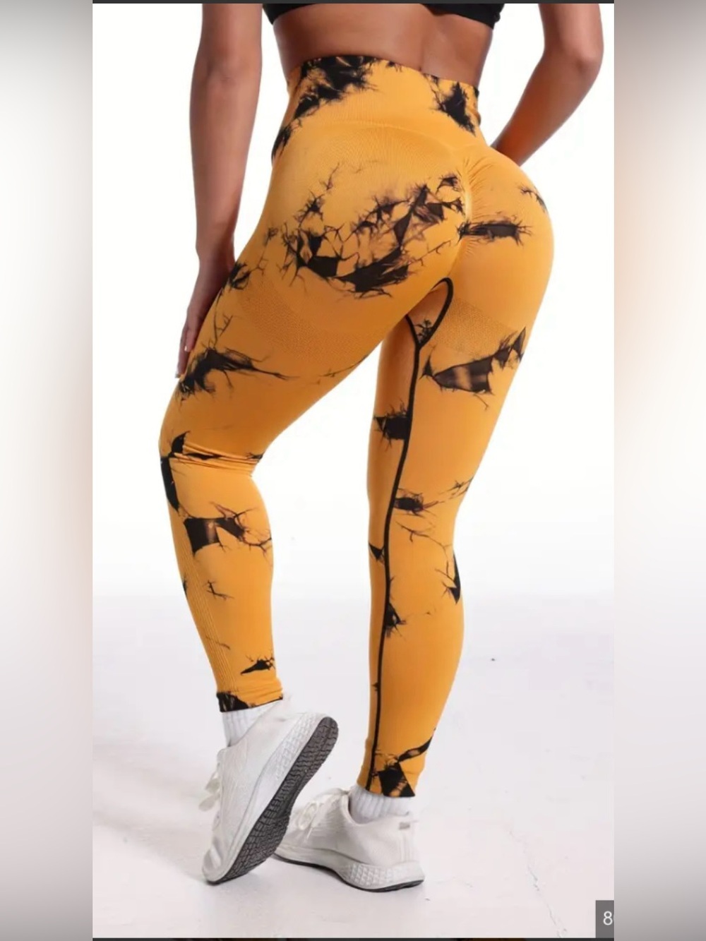 Woman’s High-Waist Tie-Dye Sculpting Leggings - Mustard & Black
